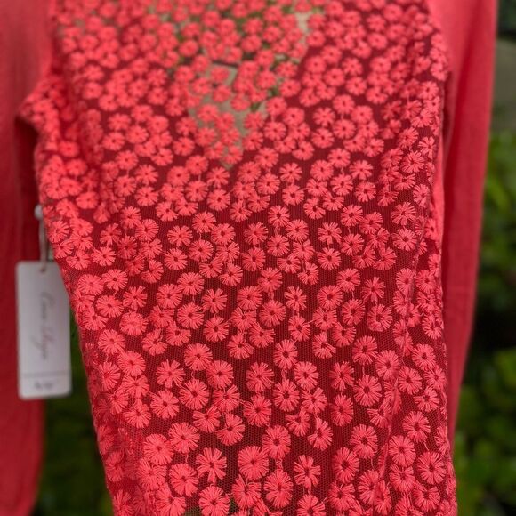 🧥COCO ROJA SWEATER/CARDIGAN Sz S beautiful soft red w/ floral lace. NWT - Picture 8 of 11